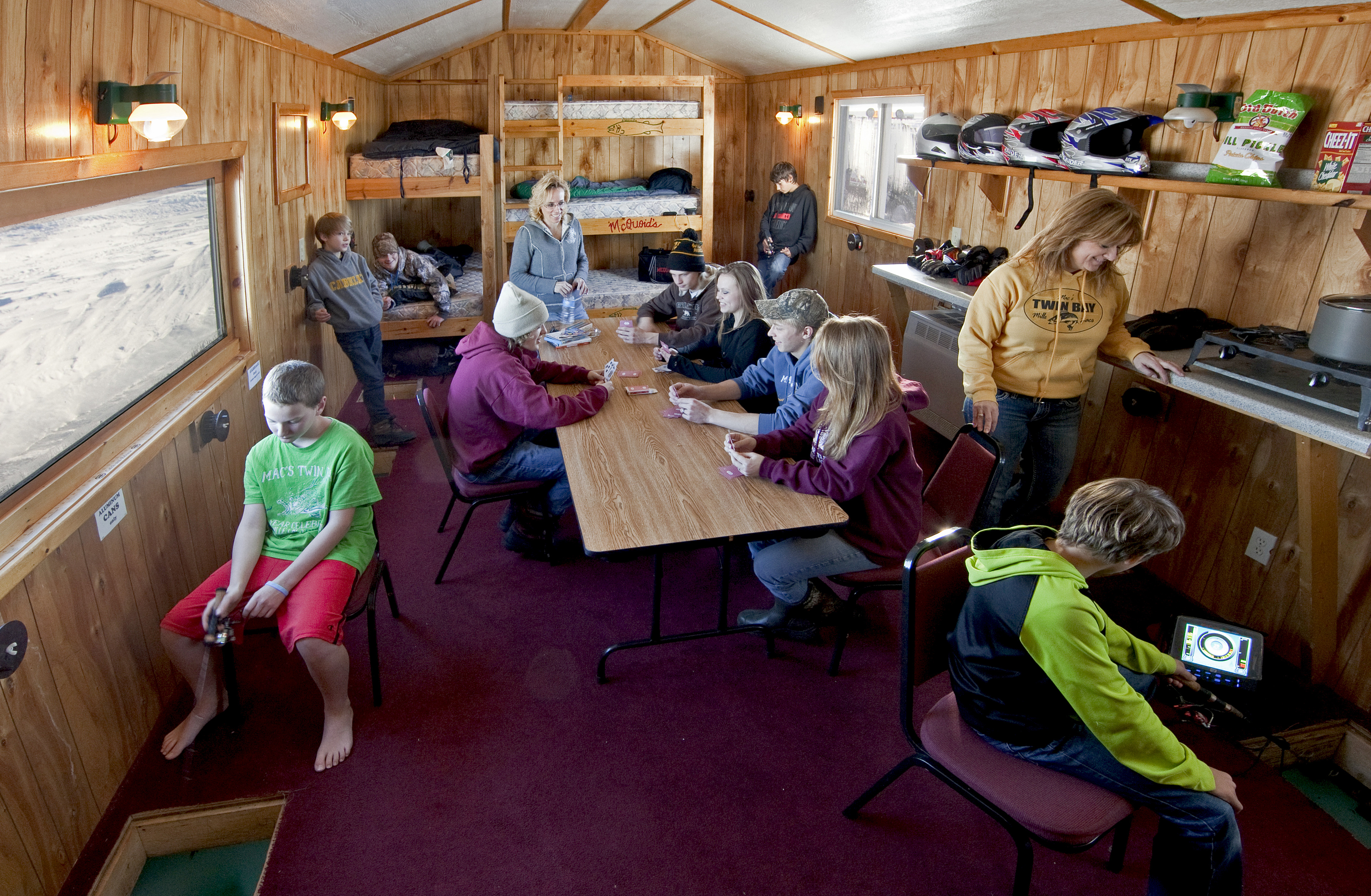 Indoor ice fishing house on Lake Mille Lacs