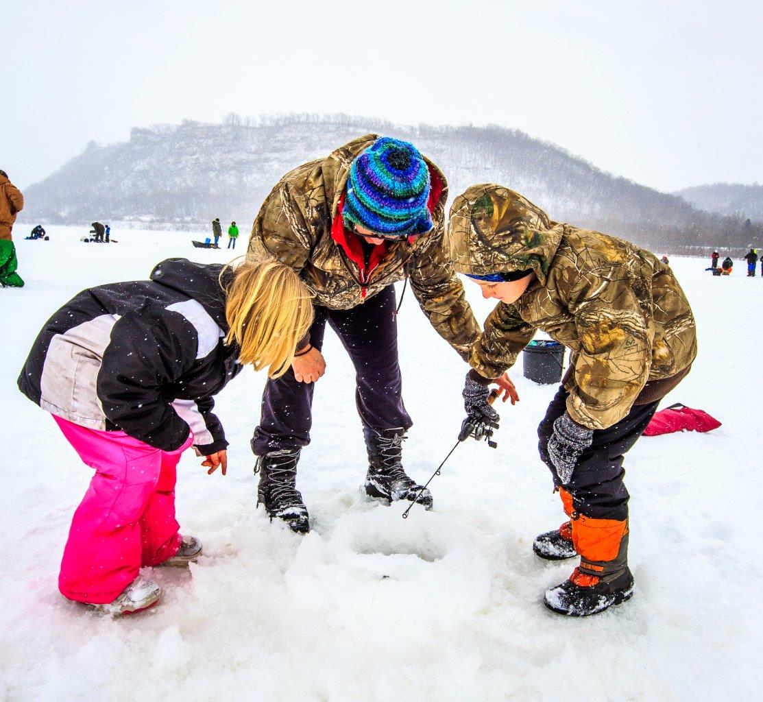 Kids ice fishing in Lake City