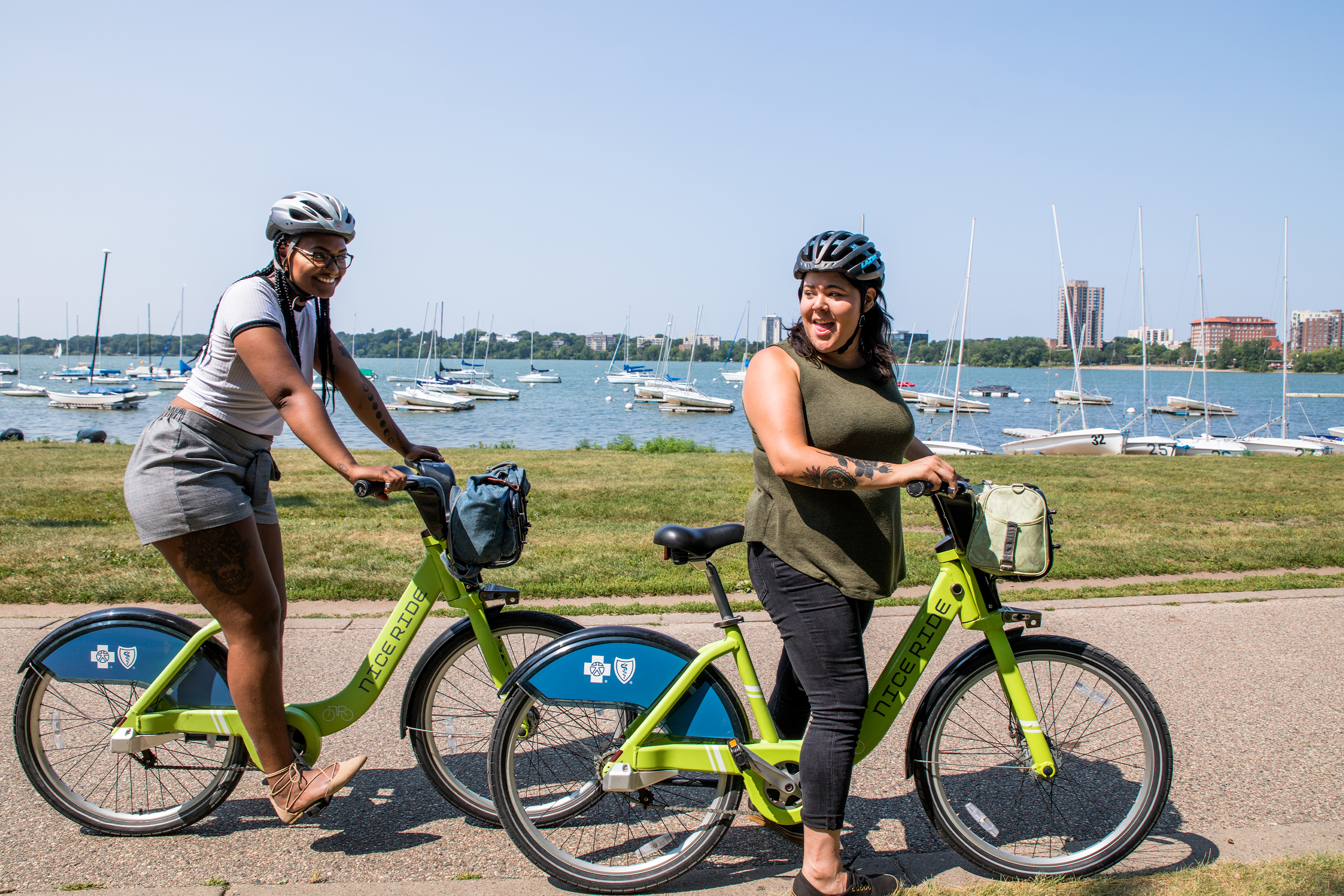 Two bicyclists at Bde Maka Ska Minneapolis