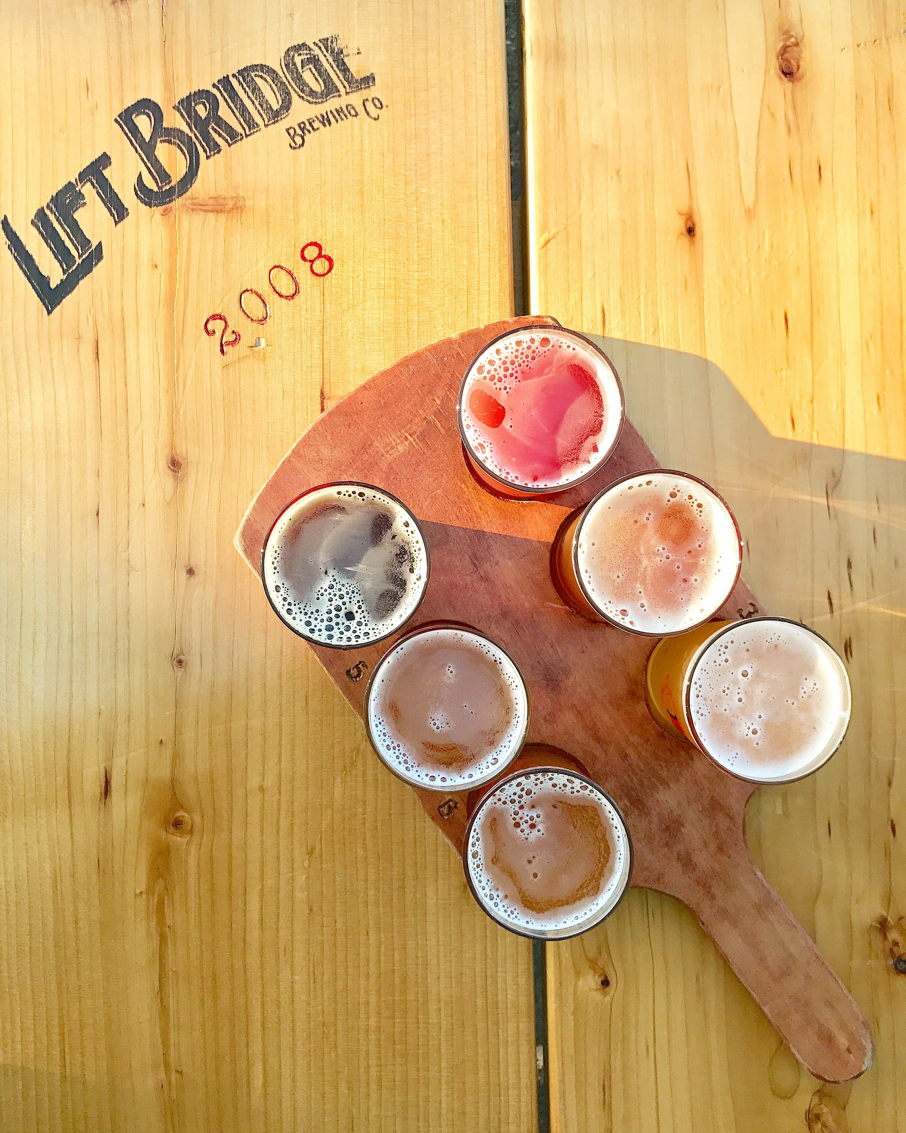 Beer flight at Lift Bridge Brewing