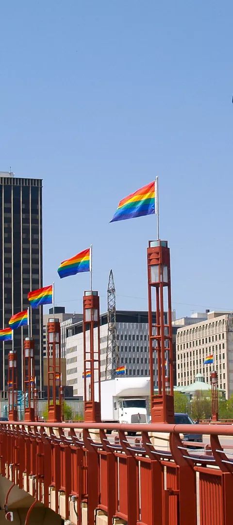 Pride Wabasha Street bridge flags