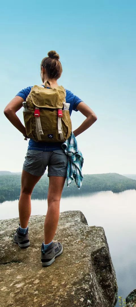 Woman at scenic overlook of Honeymoon Bluff