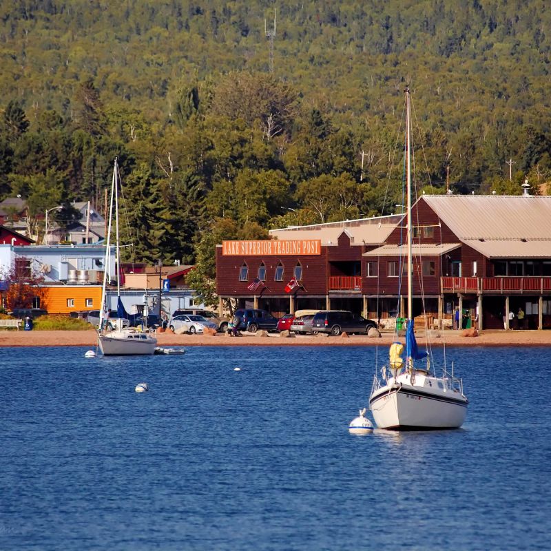 The Grand Marais harbor as seen from Lake Superior