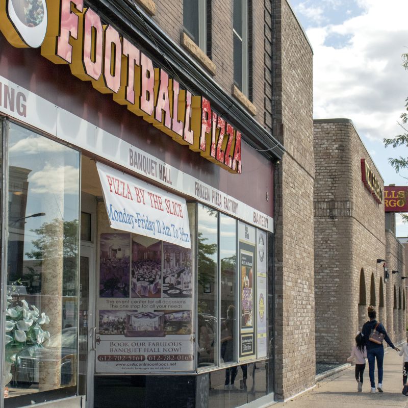 Exterior of Football Pizza restaurant in Minneapolis