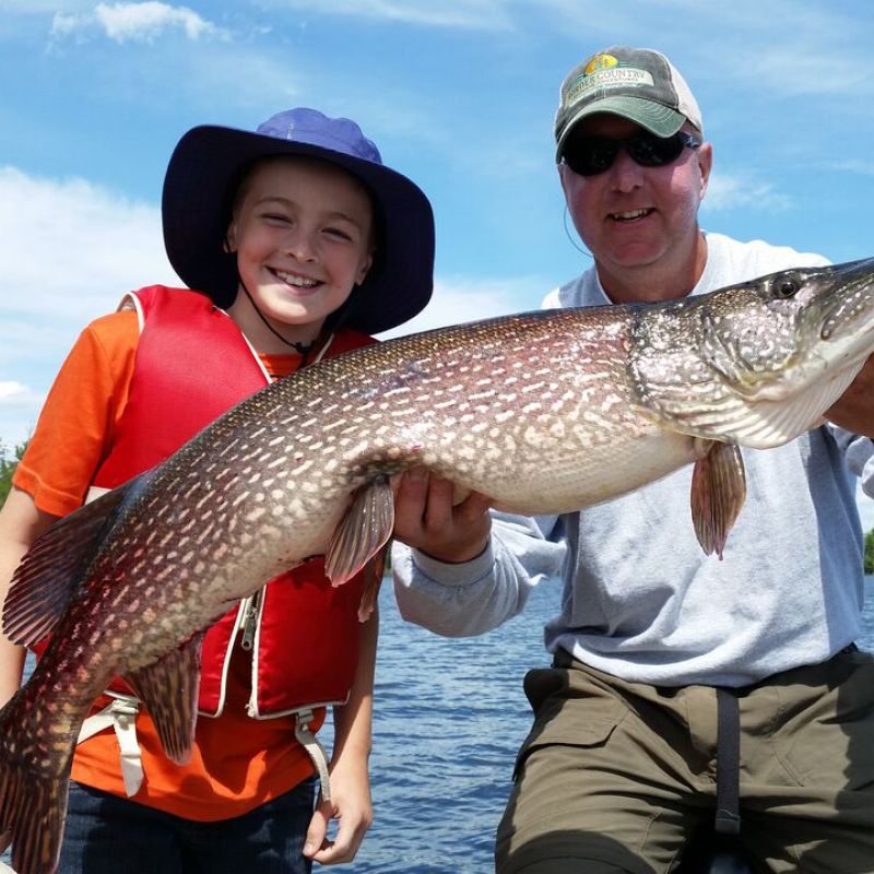 A young girl catches a nice northern pike while fishing in Voyageurs National Park