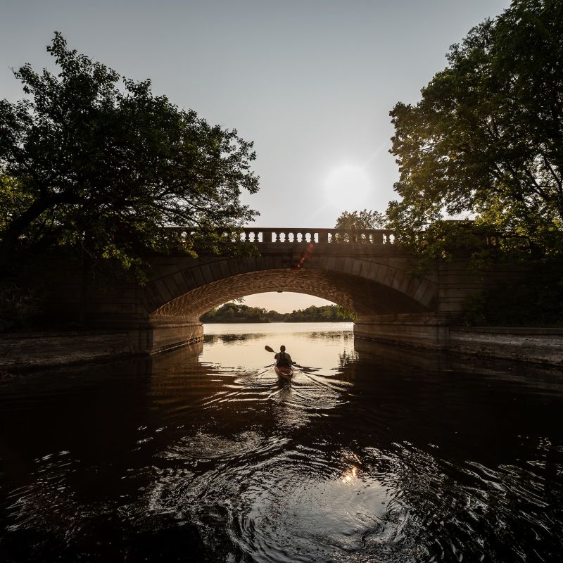 A kayaker on the Chain of Lakes in Minneapolis